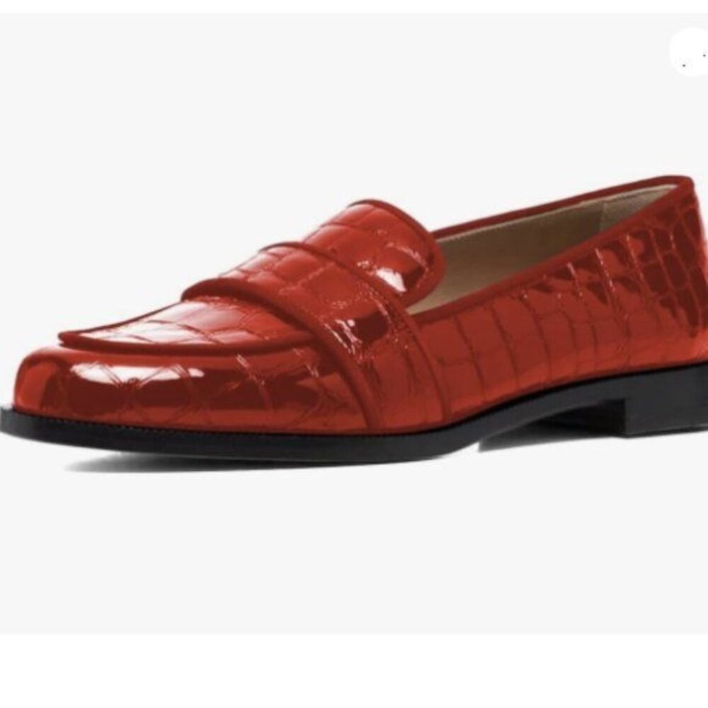 XYD Women's Patent Leather Closed Almond Toe,  Moccasins Low Heel Flats Red Shoe